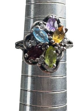 Vtg Joseph Demarco 925 Bouquet Amethyst Citrine Peridot Topaz Garnet Ring Sz 6